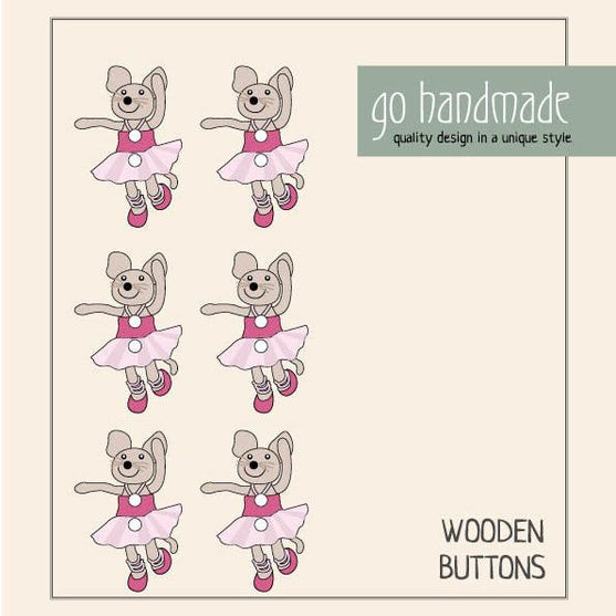 Drewniane guziki - Myszka Emily - 6 szt. - Go Handmade
2