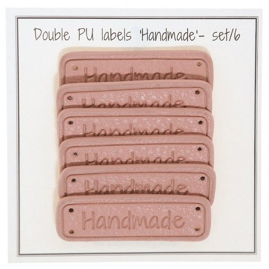 Znaczek z ekologicznej skóry PU "Handmade" - 6 szt. - 5 x 1,5 cm - Go Handmade