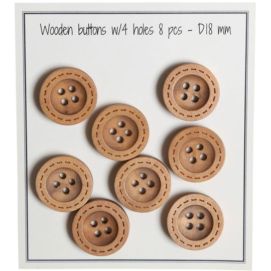 Guziki drewniane - Round Groove - wzór przypominający szew - 8 sztuk - Go Handmade
