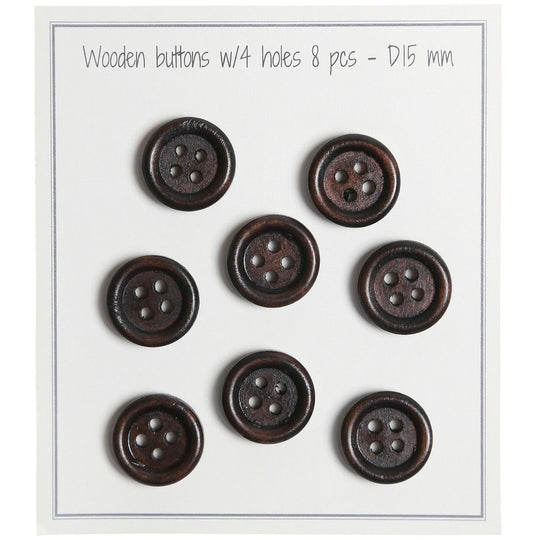 Guziki drewniane - Round Groove - Ciemne - 8 sztuk - Go Handmade
