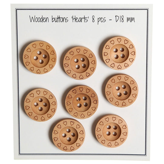 Guziki drewniane - Hearts - 18 mm - Go Handmade