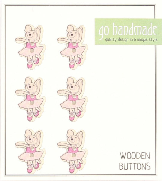Drewniane guziki - Myszka Emily - 6 szt. - Go Handmade