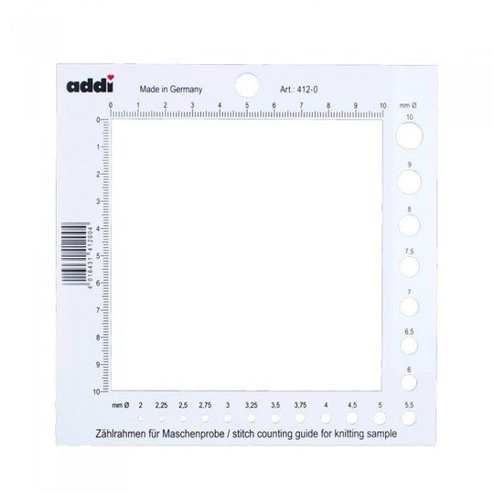 Ramka do liczenia ściegów z miernikiem grubości drutów - addi